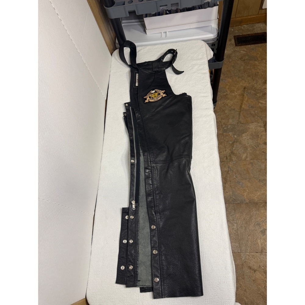 Excelled Black Leather Motorcycle Chaps HOG Patch Womens Size 16 Regular